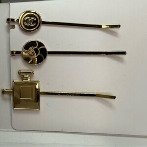 Chanel Beaute Gold Hair Pins Set with CC,  Perfume Bottle & Flower